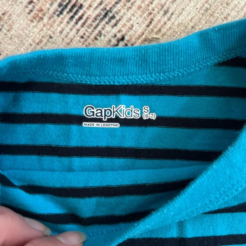 GAP Kids Teal and Black Striped Long Sleeve Tee
